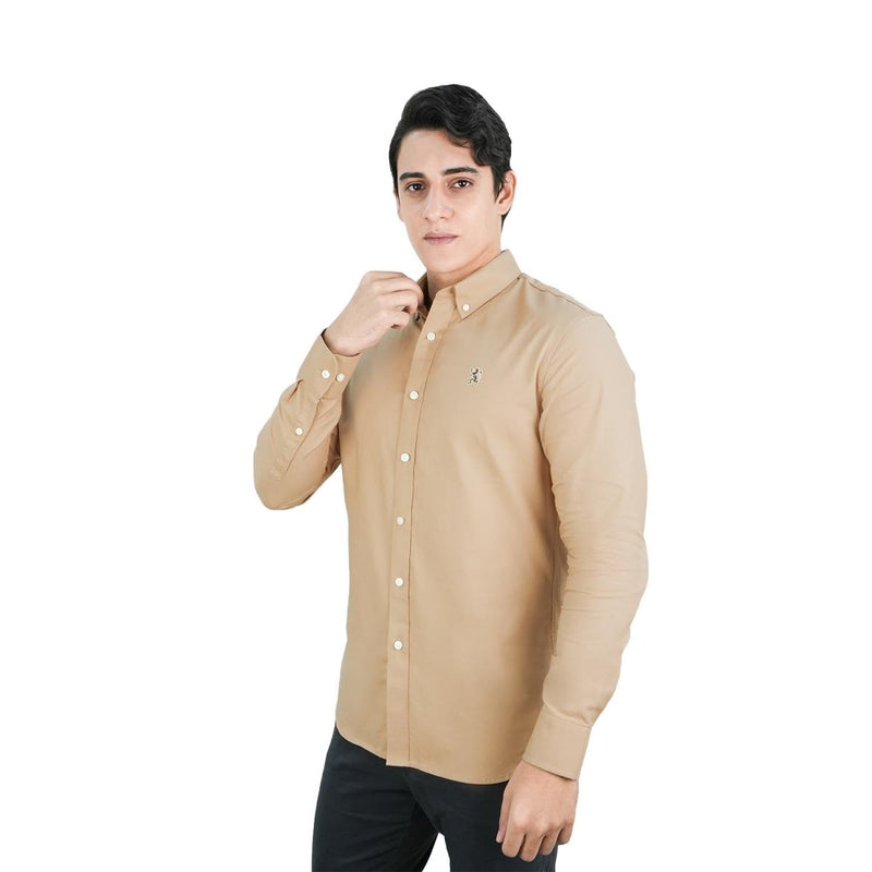 Men's Cotton Oxford Shirt - Small Lion Embroidery, Slim Fit, Full Button S - Shop Giordano