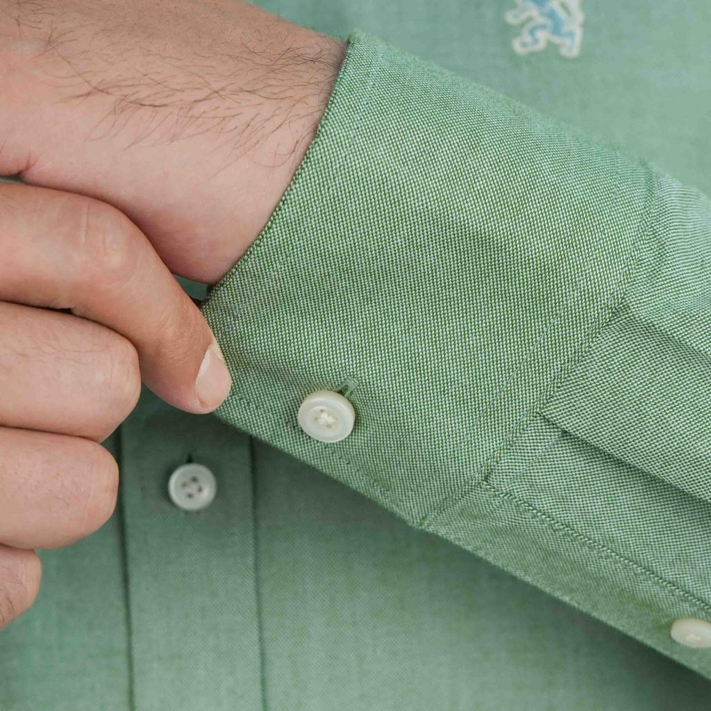 Men's Cotton Oxford Shirt - Small Lion Embroidery, Slim Fit, Full Button S - Shop Giordano