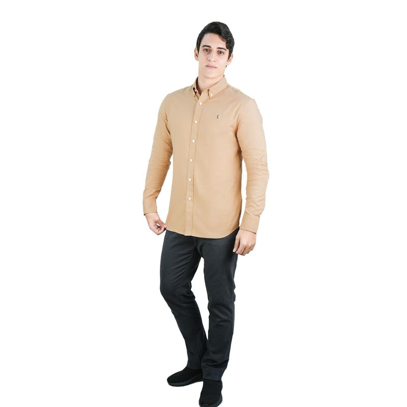 Men's Cotton Oxford Shirt - Small Lion Embroidery, Slim Fit, Full Button S - Shop Giordano
