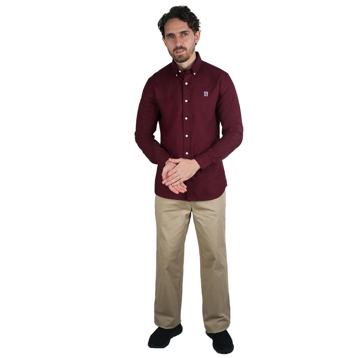 Men's Cotton Oxford Shirt - Small Lion Embroidery, Slim Fit, Full Button S - Shop Giordano