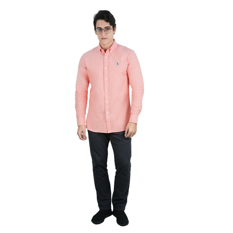 Men's Cotton Oxford Shirt - Small Lion Embroidery, Slim Fit, Full Button S - Shop Giordano