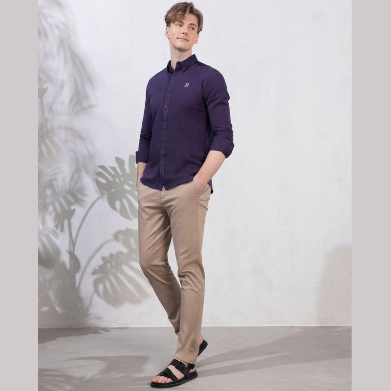 Men's Cotton Oxford Shirt - Small Lion Embroidery, Slim Fit, Full Button S - Shop Giordano