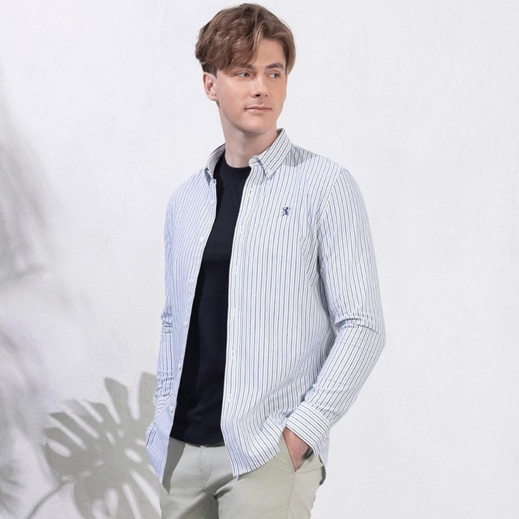 Men's Cotton Oxford Shirt - Small Lion Embroidery, Slim Fit, Full Button S - Shop Giordano