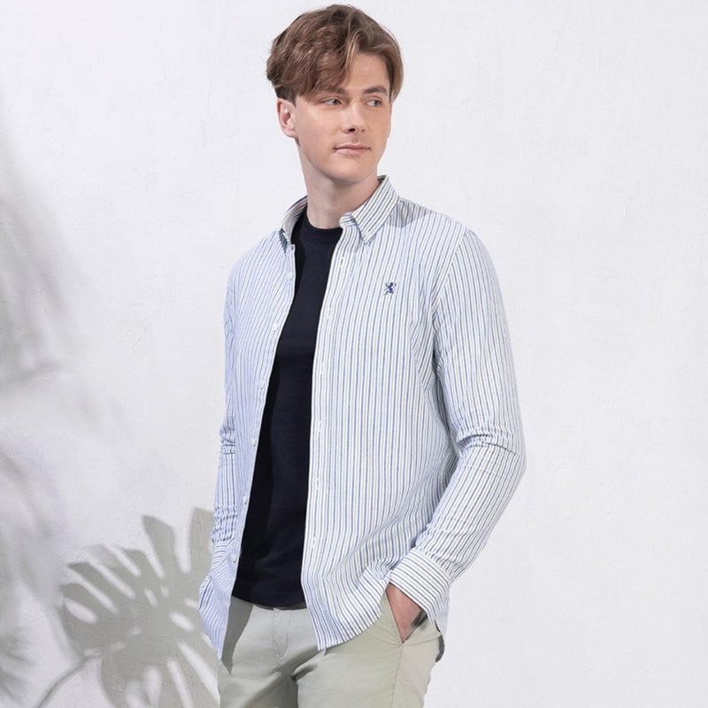 Men's Cotton Oxford Shirt - Small Lion Embroidery, Slim Fit, Full Button S - Shop Giordano