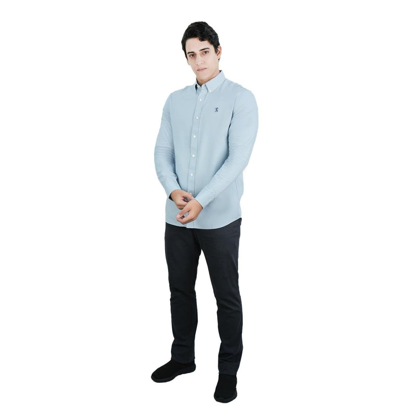Men's Cotton Oxford Shirt - Small Lion Embroidery, Slim Fit, Full Button S - Shop Giordano