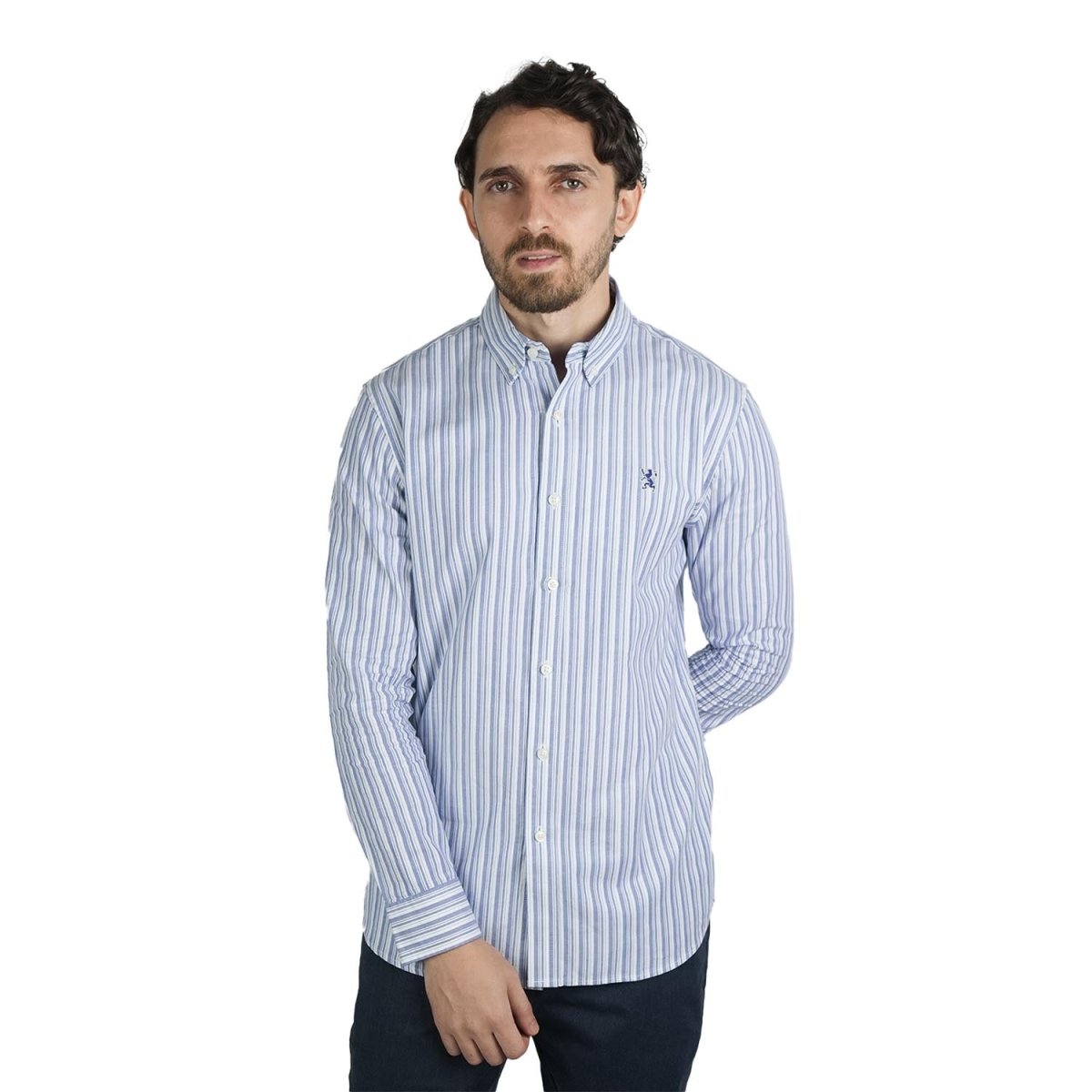 Men's Cotton Oxford Shirt - Small Lion Embroidery, Slim Fit, Full Button S - Shop Giordano