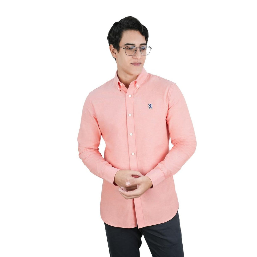 Men's Cotton Oxford Shirt - Small Lion Embroidery, Slim Fit, Full Button S - Shop Giordano
