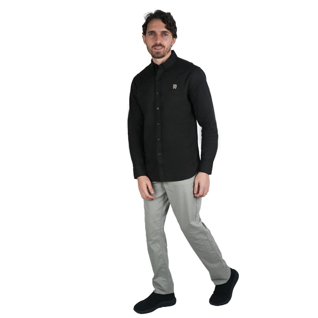 Men's Cotton Oxford Shirt - Small Lion Embroidery, Slim Fit, Full Button S - Shop Giordano