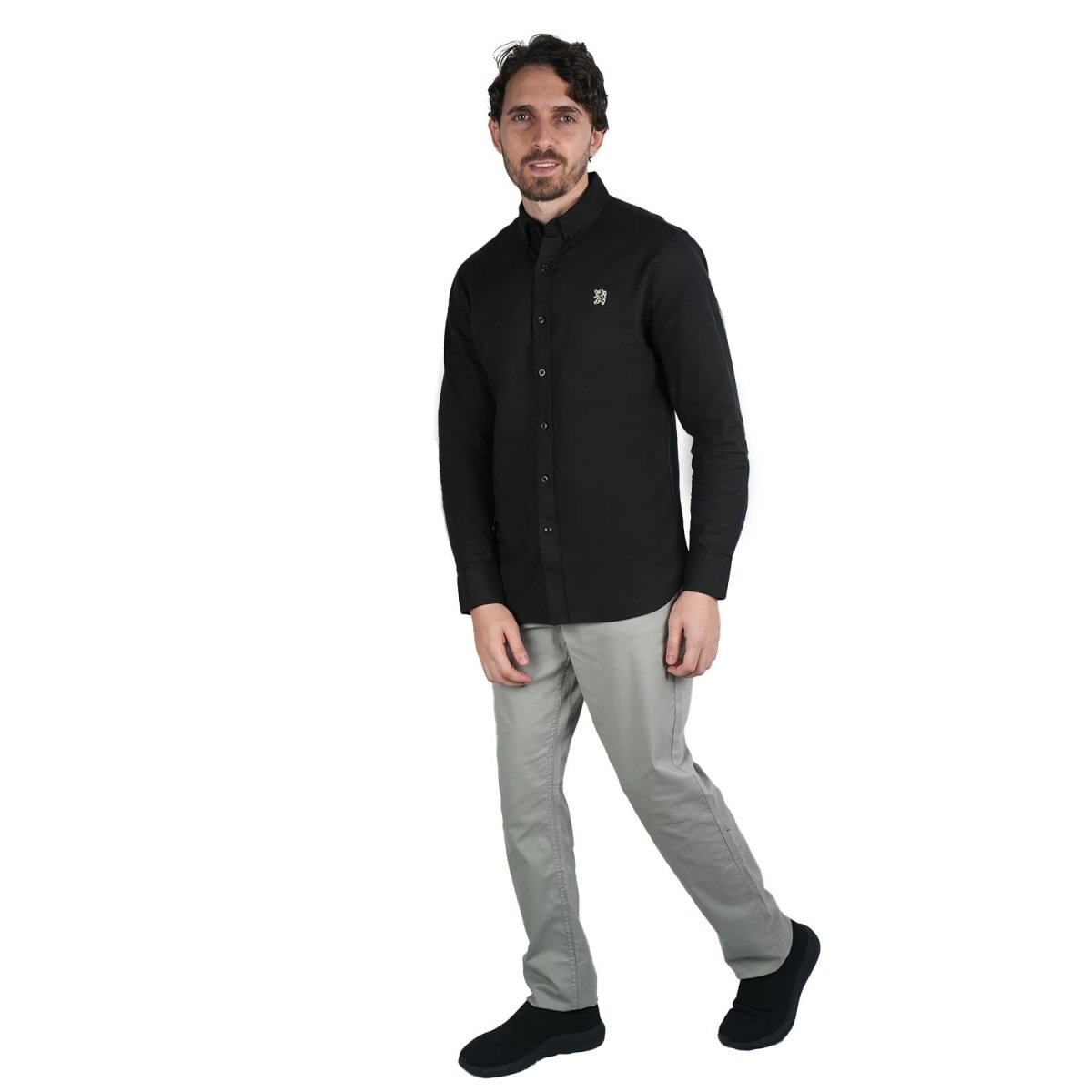 Men's Cotton Oxford Shirt - Small Lion Embroidery, Slim Fit, Full Button S - Shop Giordano