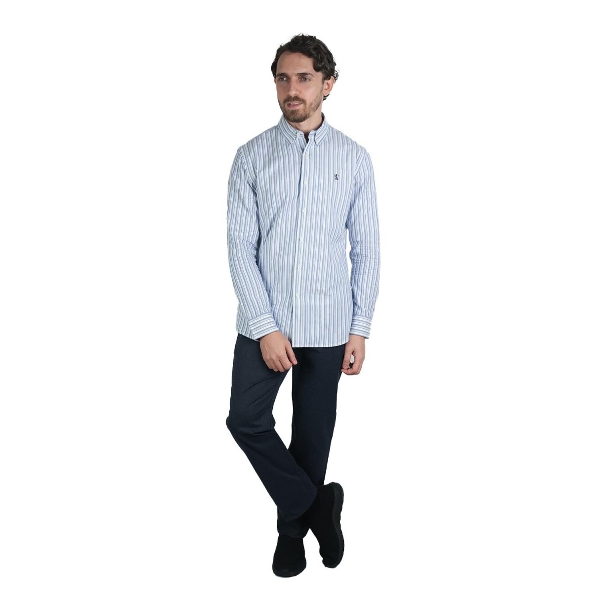 Men's Cotton Oxford Shirt - Small Lion Embroidery, Slim Fit, Full Button S - Shop Giordano