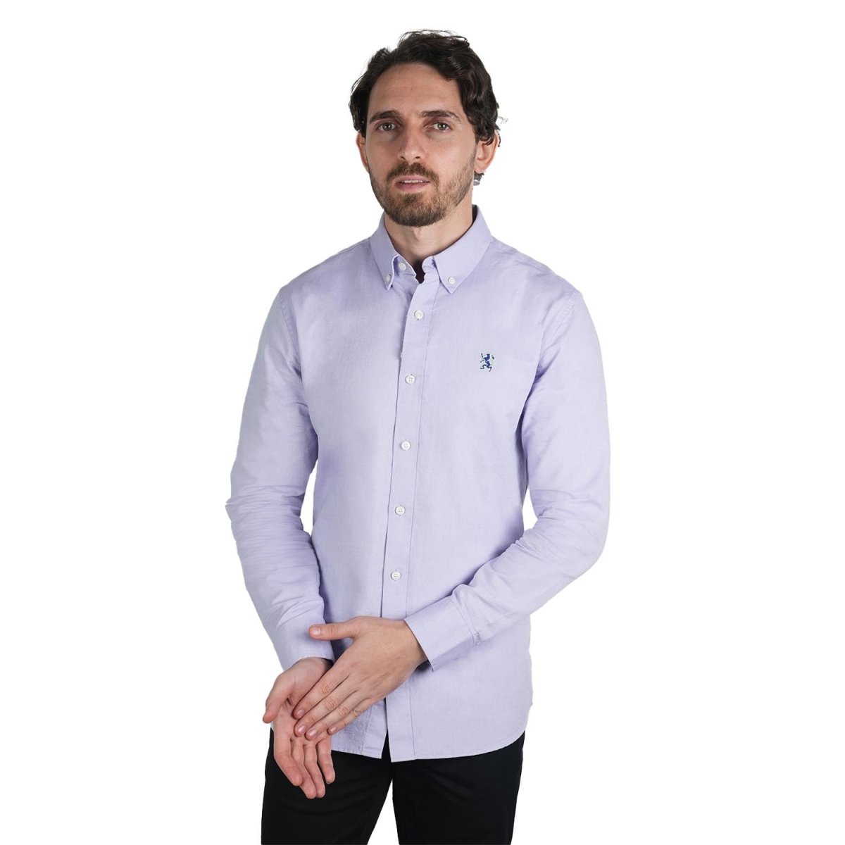 Men's Cotton Oxford Shirt - Small Lion Embroidery, Slim Fit, Full Button S - Shop Giordano
