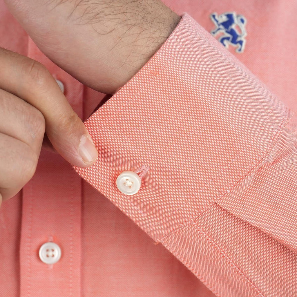 Men's Cotton Oxford Shirt - Small Lion Embroidery, Slim Fit, Full Button S - Shop Giordano