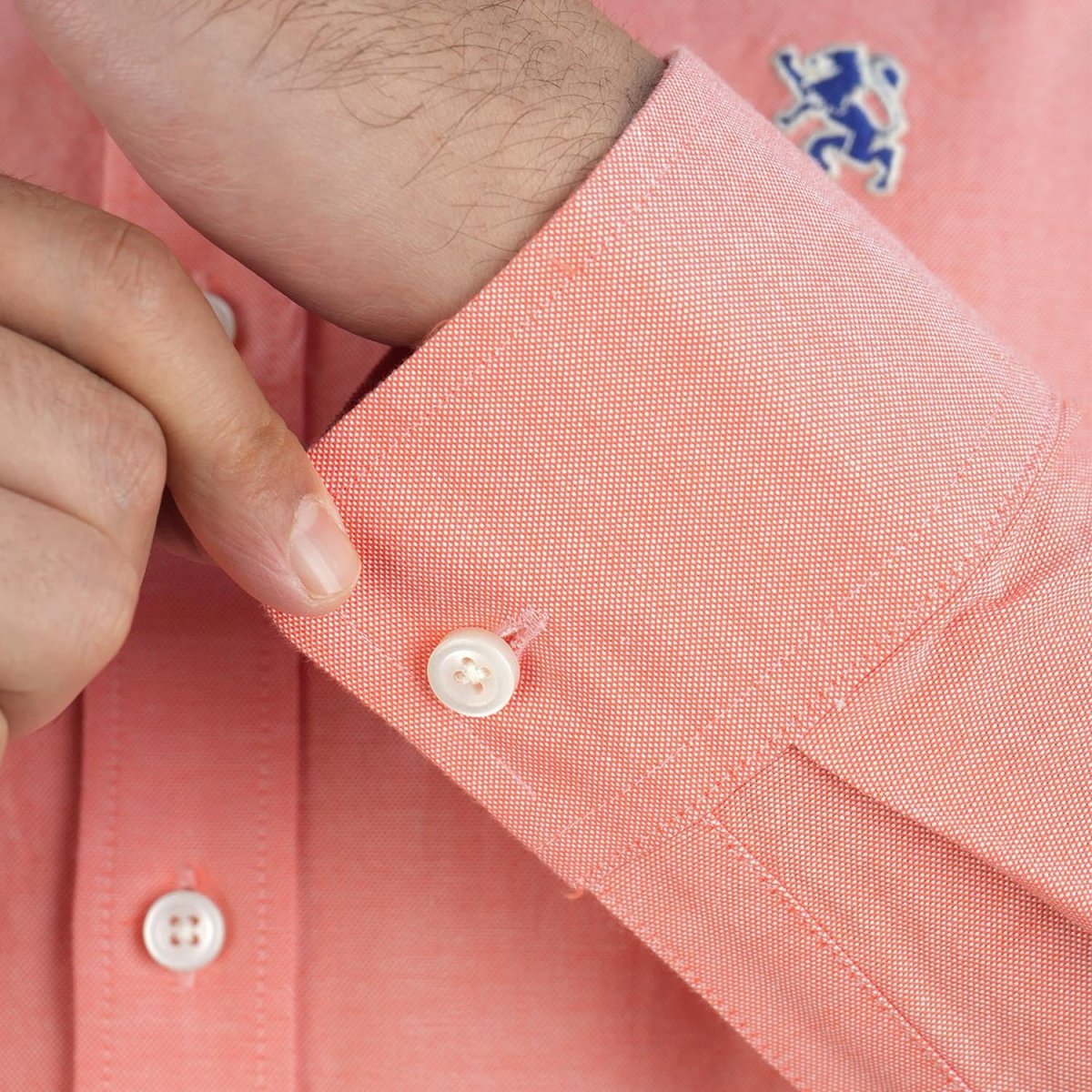 Men's Cotton Oxford Shirt - Small Lion Embroidery, Slim Fit, Full Button S - Shop Giordano