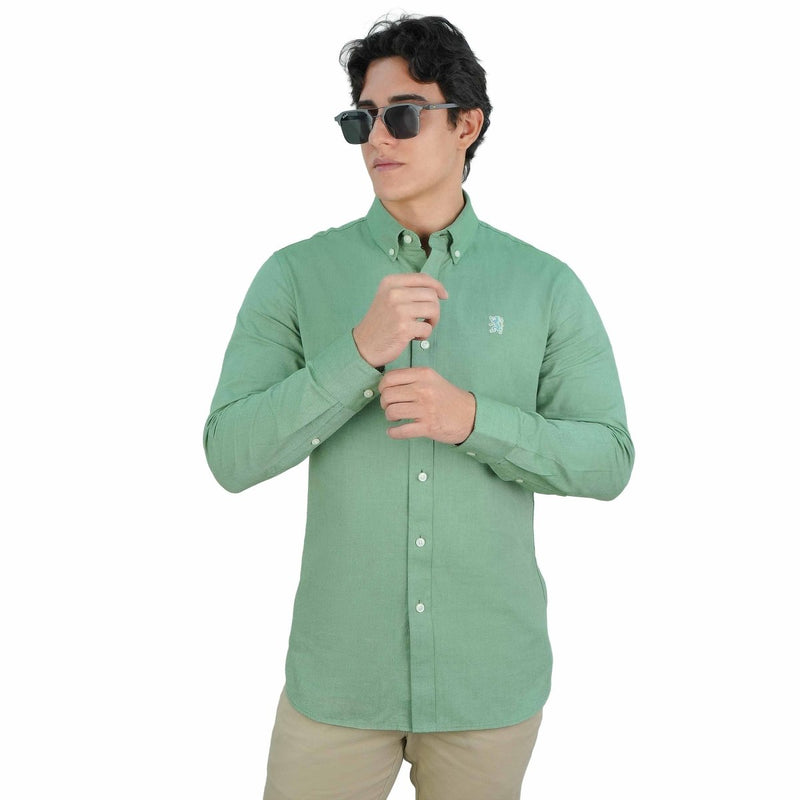 Men's Cotton Oxford Shirt - Small Lion Embroidery, Slim Fit, Full Button S - Shop Giordano