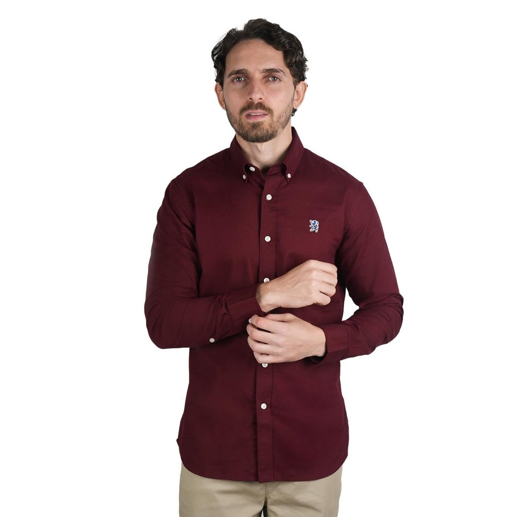 Men's Cotton Oxford Shirt - Small Lion Embroidery, Slim Fit, Full Button S - Shop Giordano