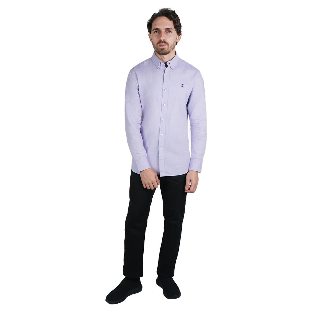 Men's Cotton Oxford Shirt - Small Lion Embroidery, Slim Fit, Full Button S - Shop Giordano
