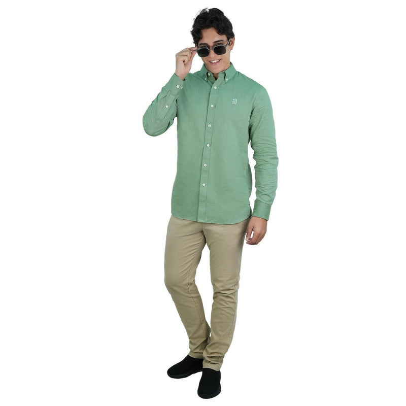 Men's Cotton Oxford Shirt - Small Lion Embroidery, Slim Fit, Full Button S - Shop Giordano