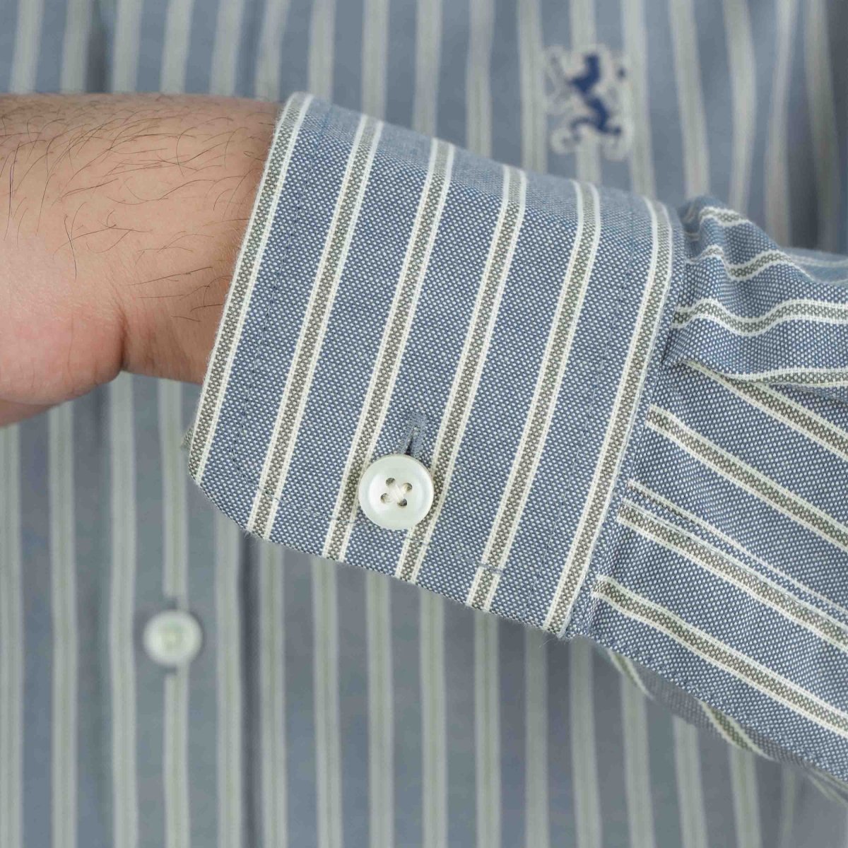 Men's Cotton Oxford Shirt - Small Lion Embroidery, Slim Fit, Full Button S - Shop Giordano