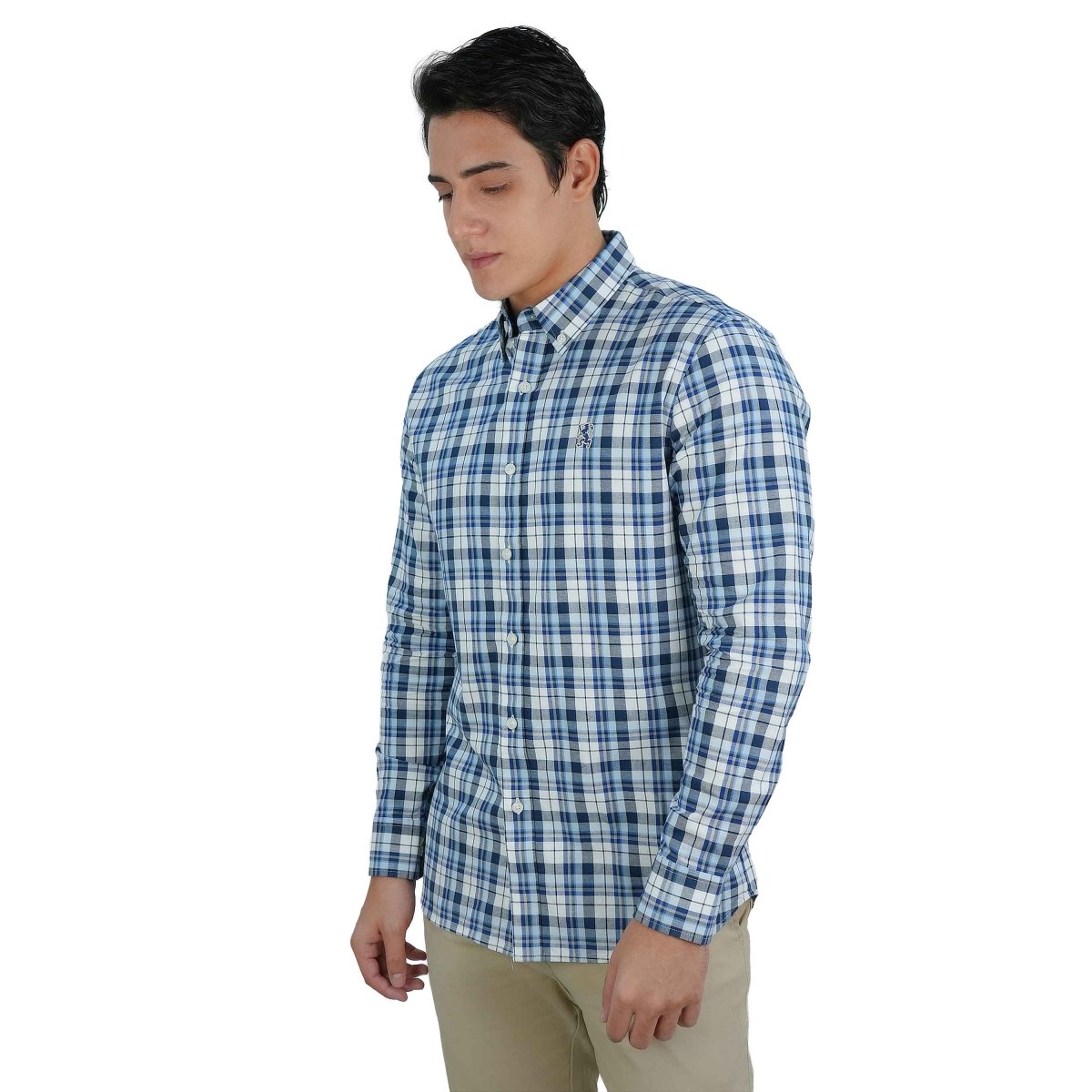 Men's Cotton Oxford Shirt - Small Lion Embroidery, Slim Fit, Full Button S - Shop Giordano