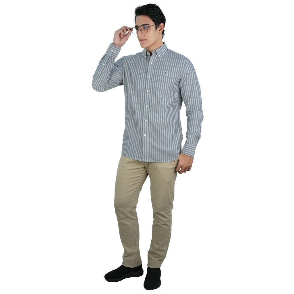 Men's Cotton Oxford Shirt - Small Lion Embroidery, Slim Fit, Full Button S - Shop Giordano