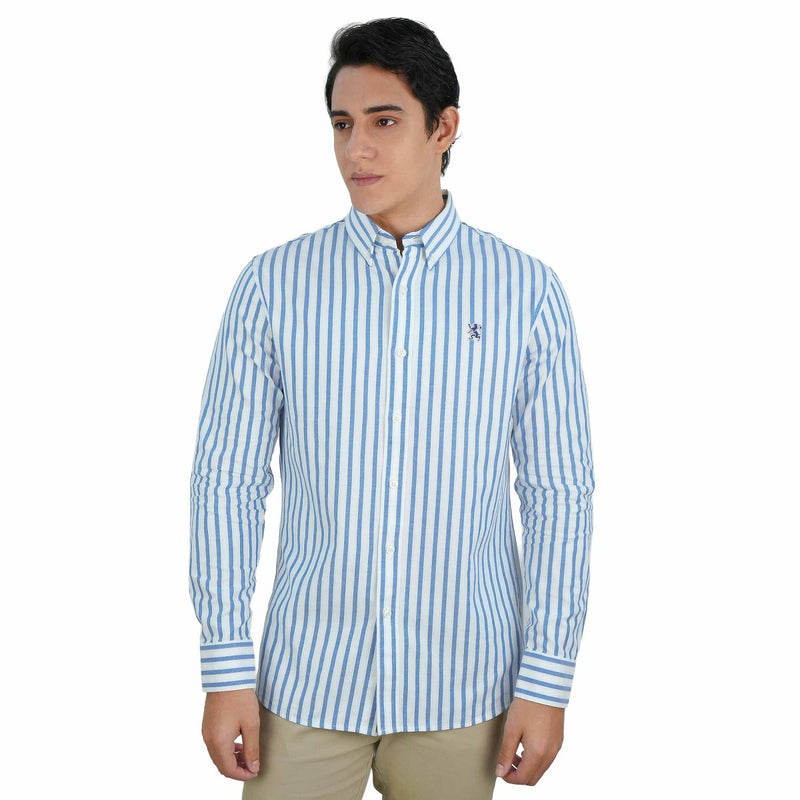 Men's Cotton Oxford Shirt - Small Lion Embroidery, Slim Fit, Full Button S - Shop Giordano