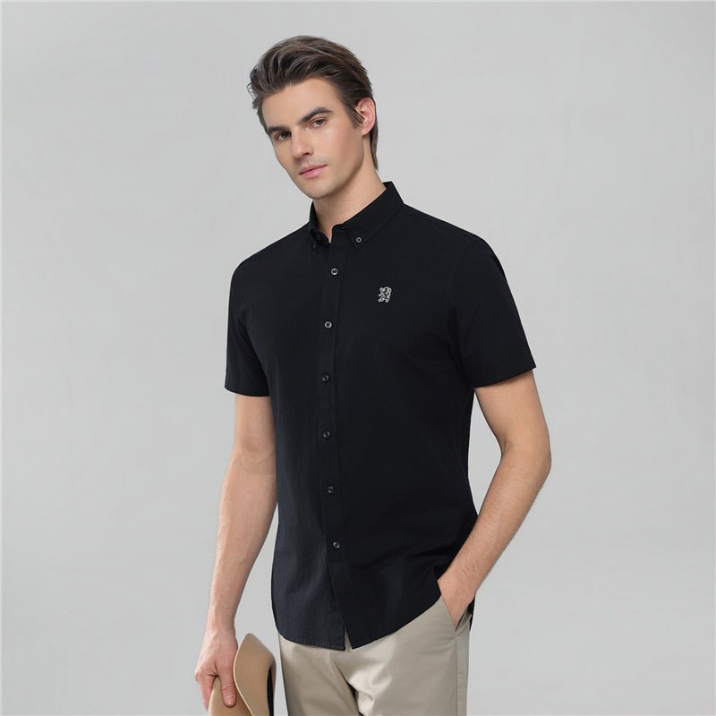 Men’S Cotton Oxford Slim Fit Short - Sleeve Shirt With Embroidery S - Shop Giordano