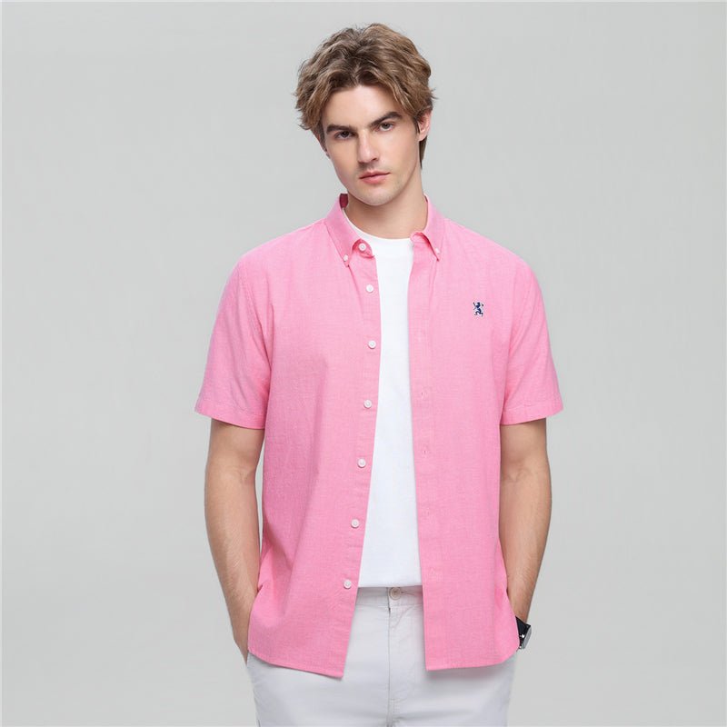 Men’S Cotton Oxford Slim Fit Short - Sleeve Shirt With Embroidery S - Shop Giordano