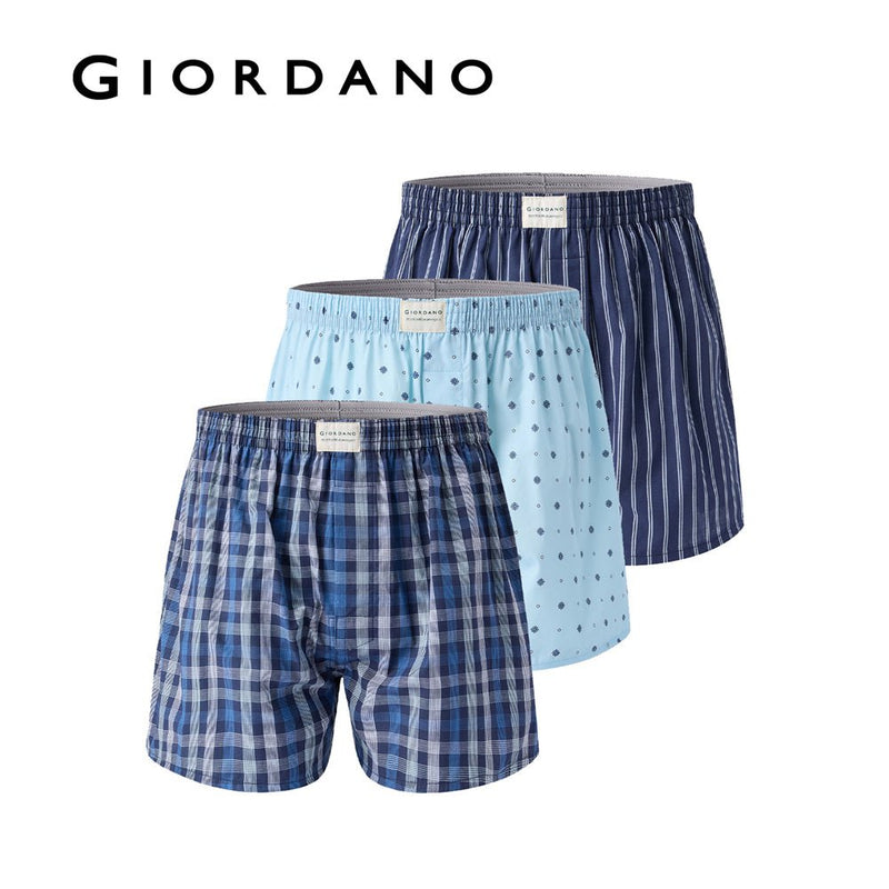 Giordano Men's Cotton Poplin Regular Fit Boxers 3Pcs Pack - Premium Briefs