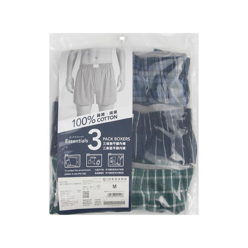 Giordano Men's Cotton Poplin Regular Fit Boxers 3Pcs Pack - Premium Briefs