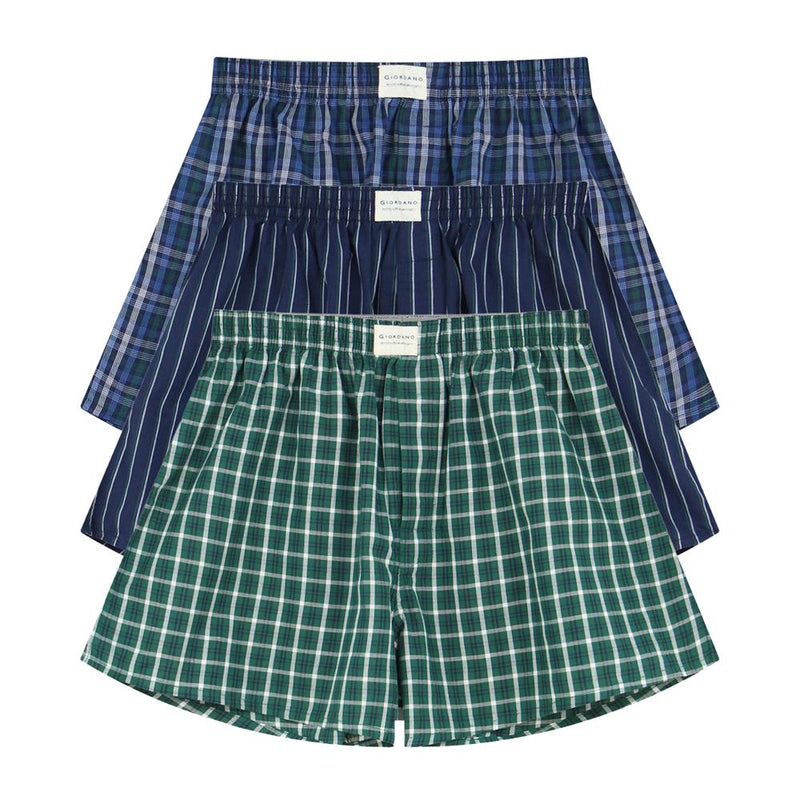 Giordano Men's Cotton Poplin Regular Fit Boxers 3Pcs Pack - Premium Briefs
