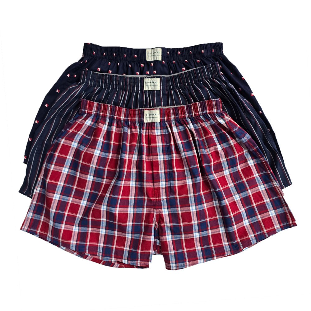 Giordano Men's Cotton Poplin Regular Fit Boxers 3Pcs Pack - Premium Briefs