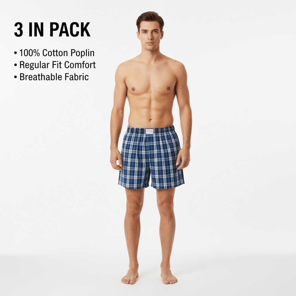 Men's Cotton Poplin Regular Fit Boxers 3Pcs Pack S - Shop Giordano
