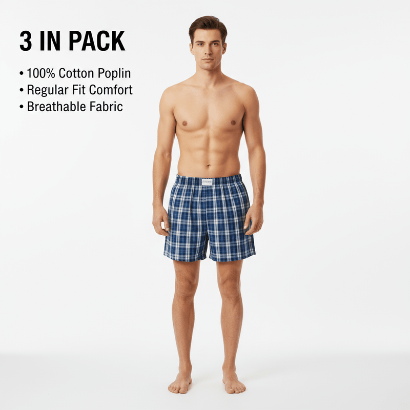 Men's Cotton Poplin Regular Fit Boxers 3Pcs Pack S - Shop Giordano