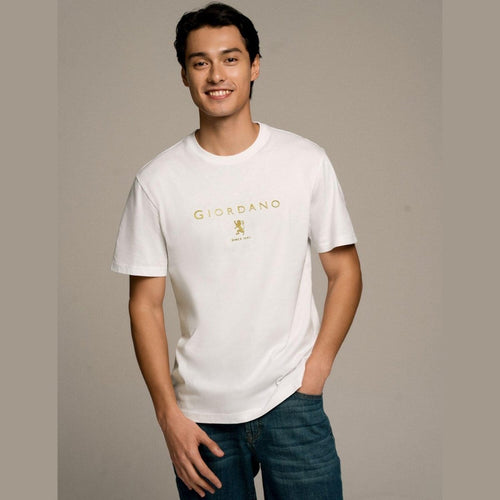 Men's Cotton Signature Print Slim Fit Tee S - Shop Giordano
