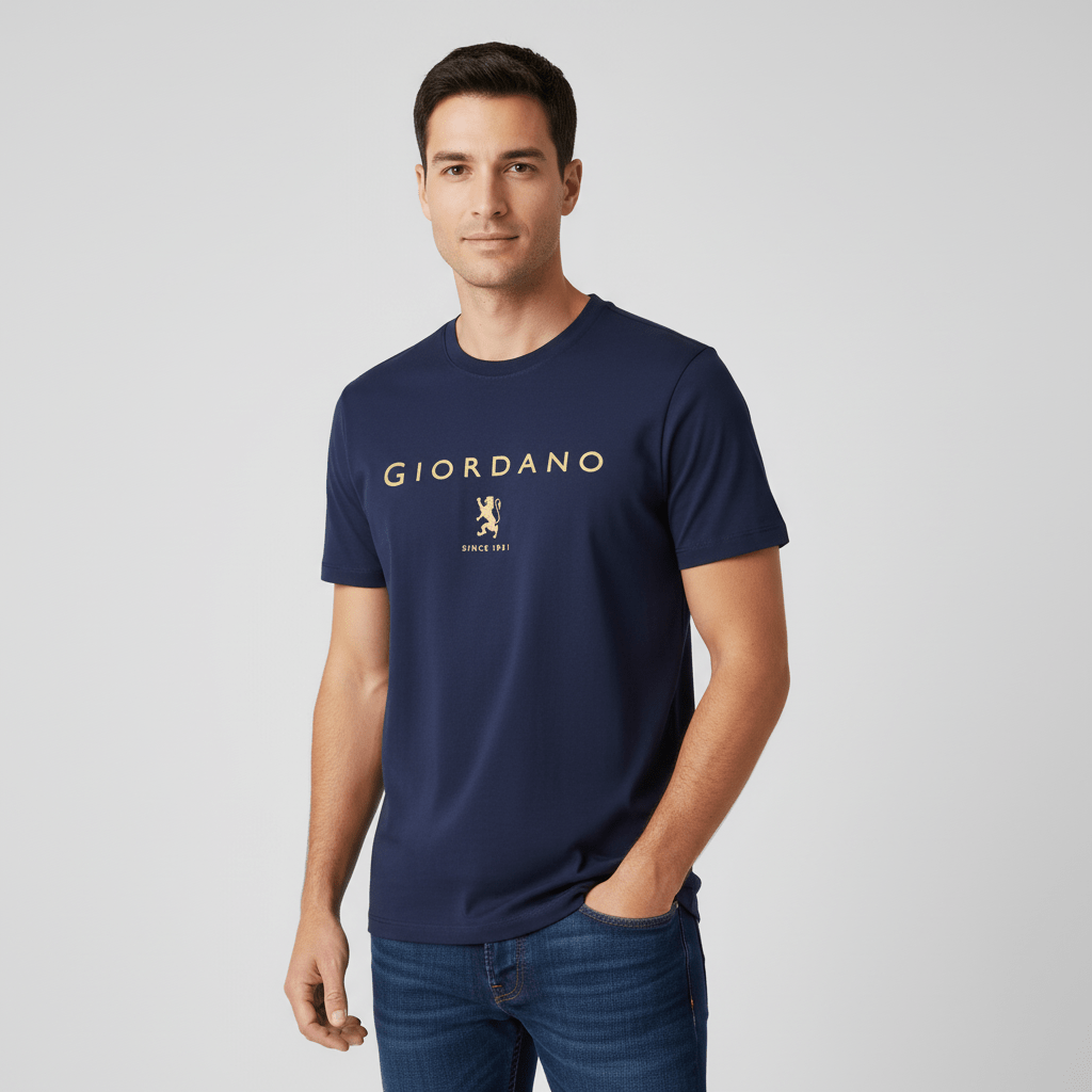 Men's Cotton Signature Print Slim Fit Tee S - Shop Giordano
