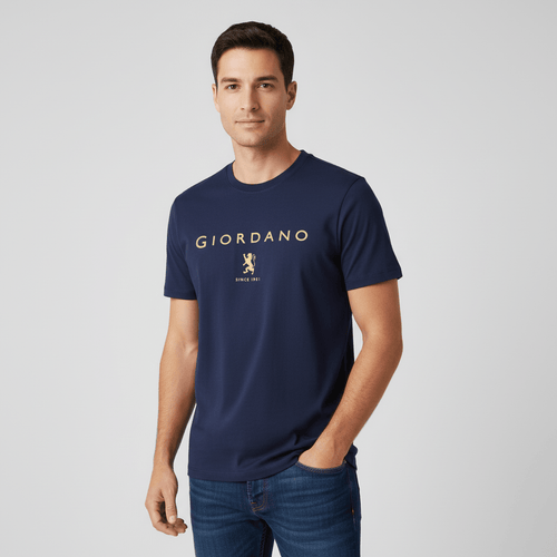 Men's Cotton Signature Print Slim Fit Tee S - Shop Giordano