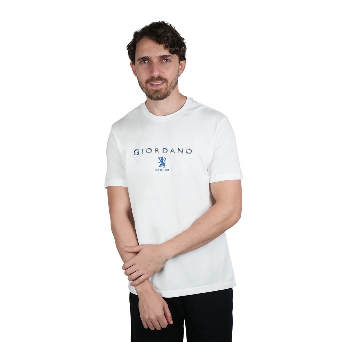 Men's Cotton Signature Print Slim Fit Tee S - Shop Giordano