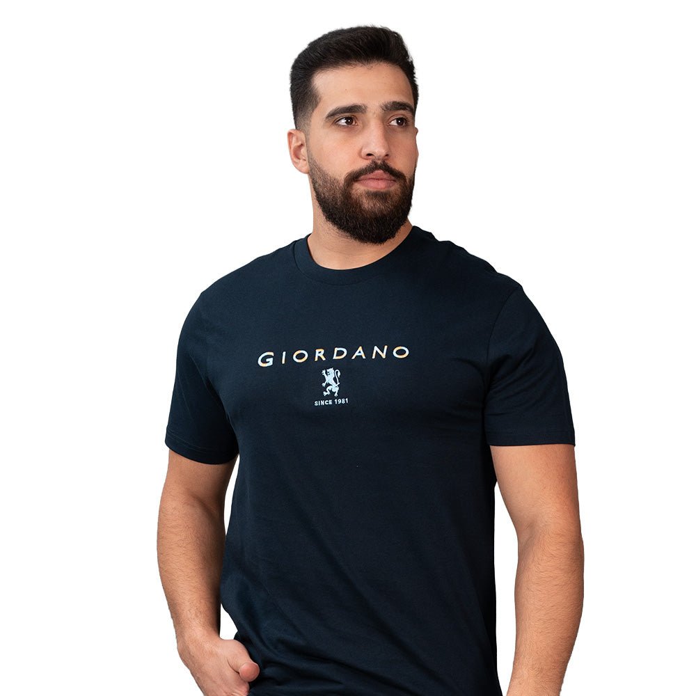 Men's Cotton Signature Print Slim Fit Tee S - Shop Giordano