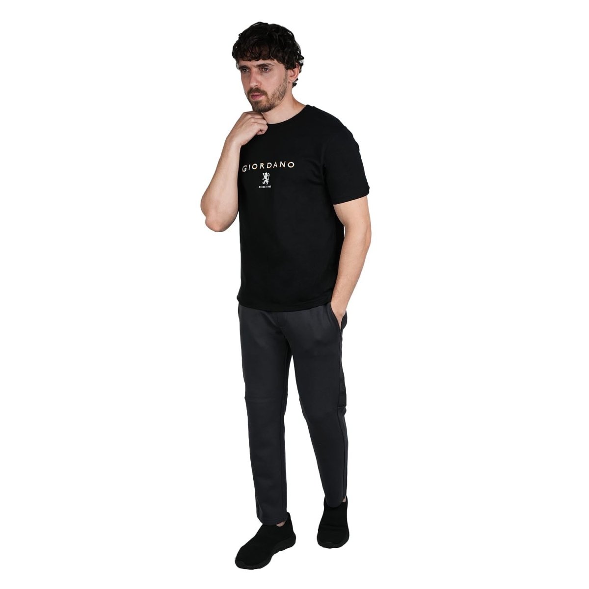 Men's Cotton Signature Print Slim Fit Tee S - Shop Giordano