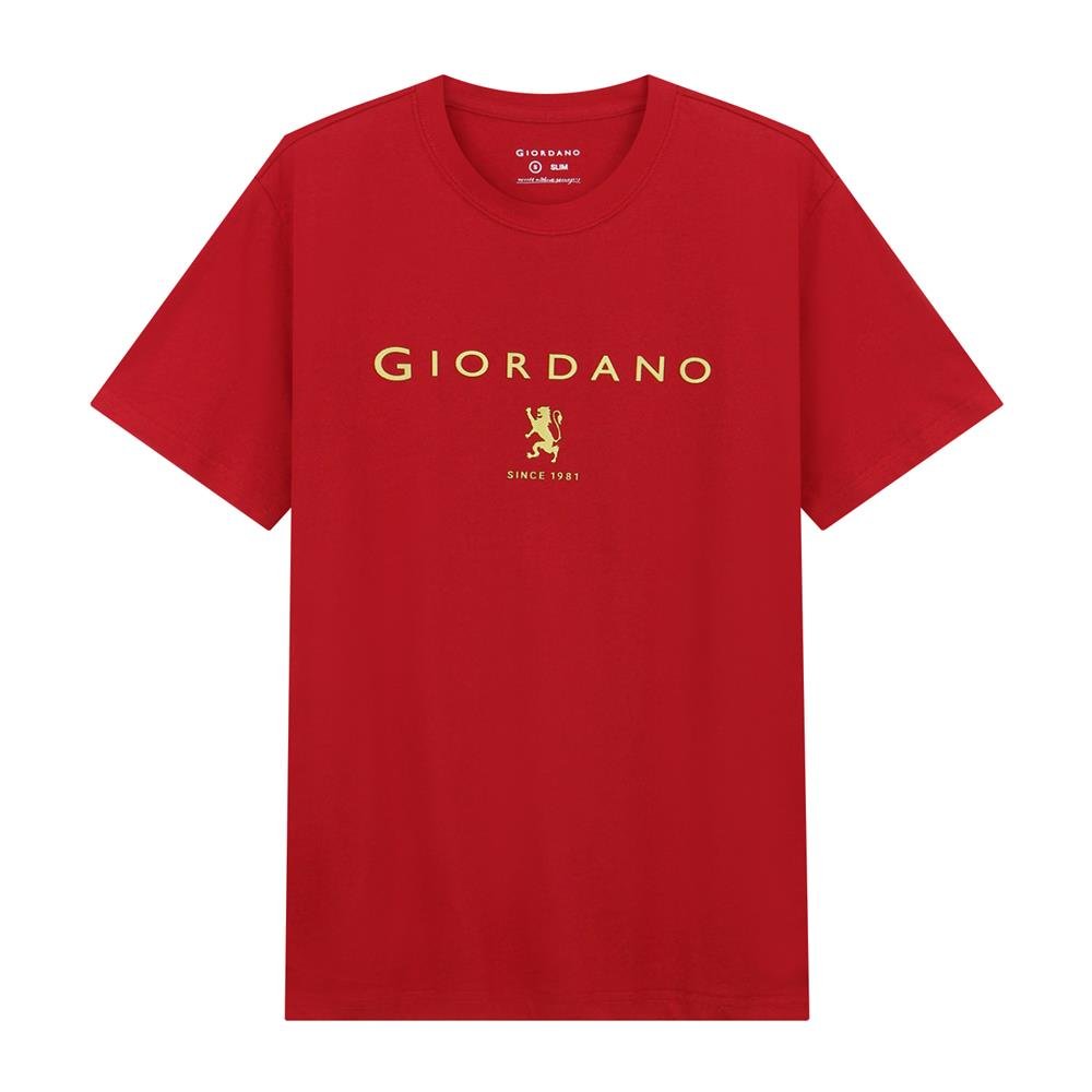 Men's Cotton Signature Print Slim Fit Tee S - Shop Giordano