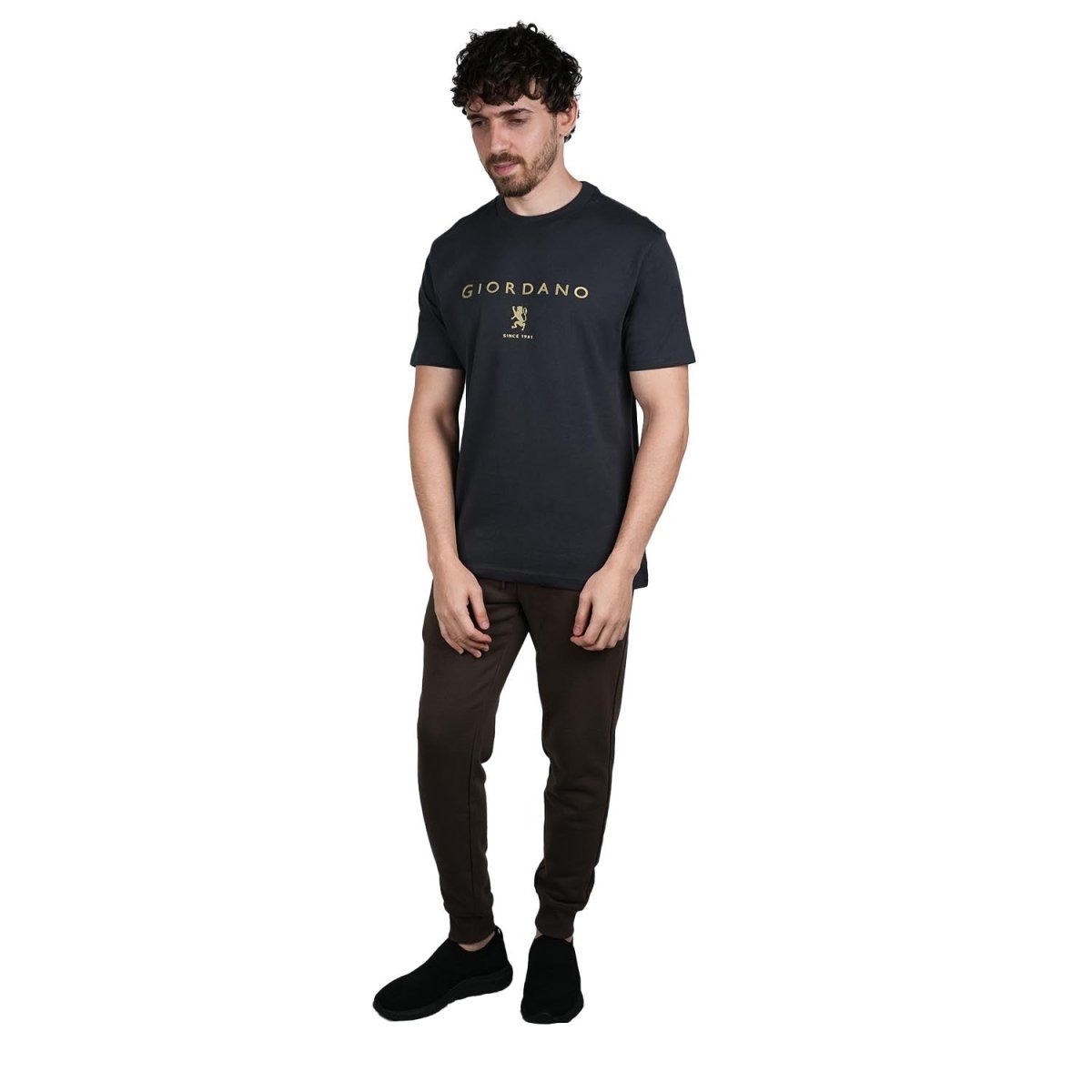 Men's Cotton Signature Print Slim Fit Tee S - Shop Giordano