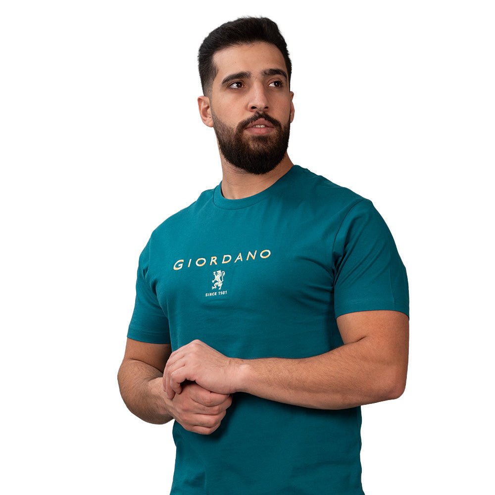 Men's Cotton Signature Print Slim Fit Tee S - Shop Giordano