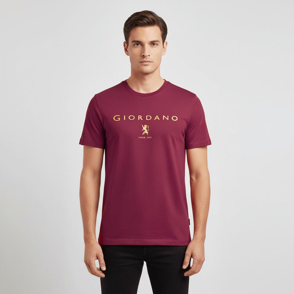Men's Cotton Signature Print Slim Fit Tee S - Shop Giordano