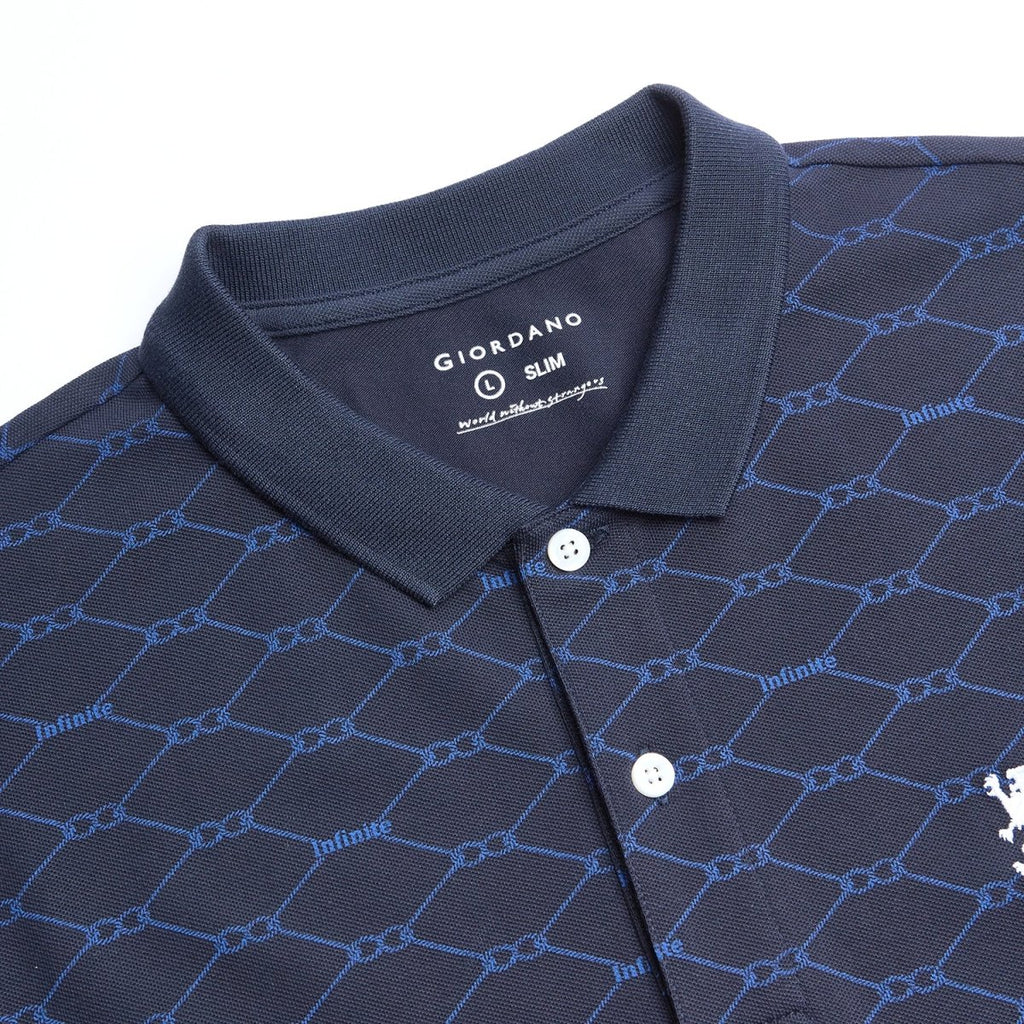 Giordano Men's Cotton Slim Pique Polo With Pattern Print - Premium Polo