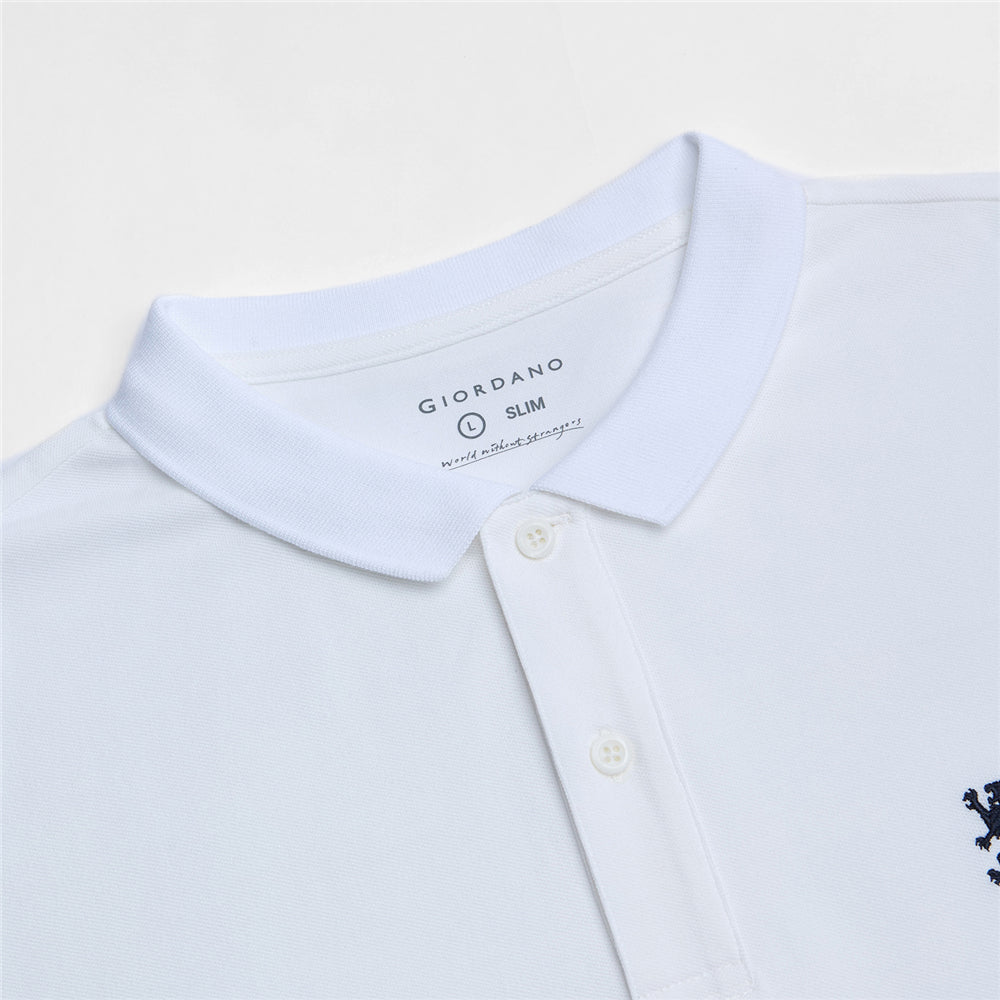 Giordano Men's Cotton Slim Pique Polo With Small Lion Embroidery - first_variant_option_2 Premium Polo for Giordano