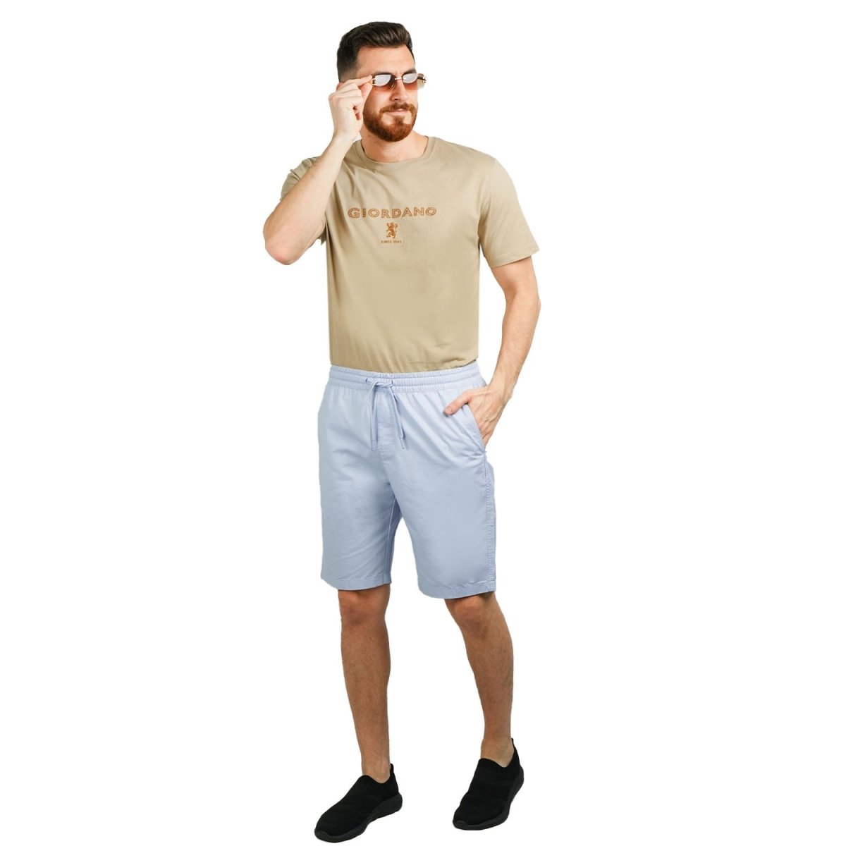 Men's Cotton Twill Bermuda Shorts: Slim Fit, Elastic Waist, Ultimate Comfort - Giordano