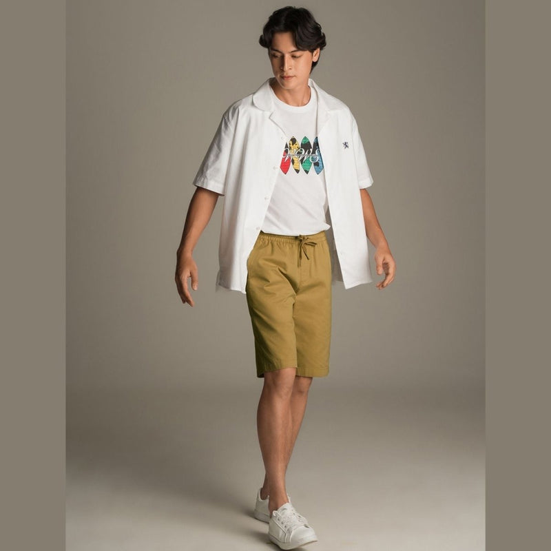 Men's Cotton Twill Bermuda Shorts: Slim Fit, Elastic Waist, Ultimate Comfort S - Shop Giordano