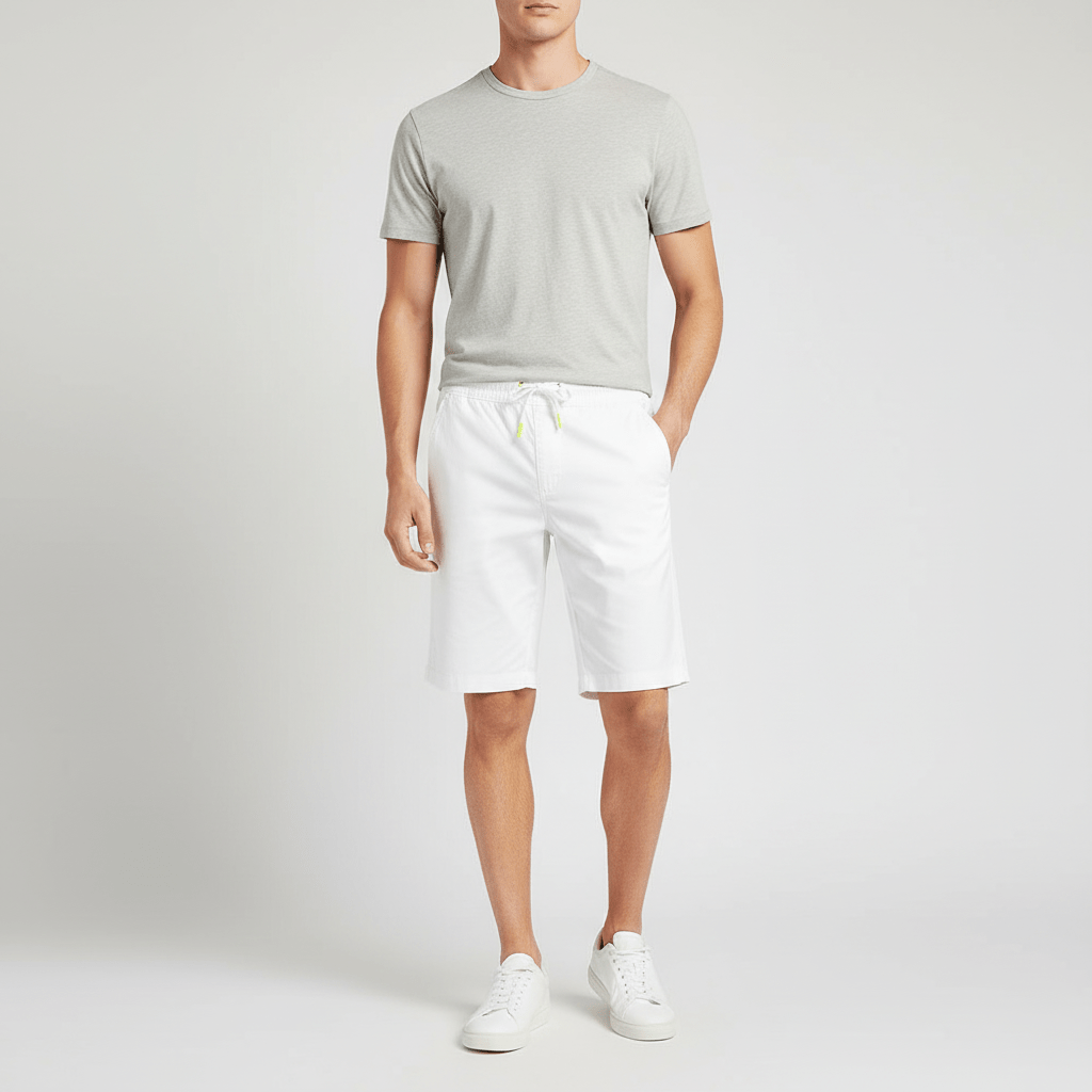 Men's Cotton Twill Bermuda Shorts: Slim Fit, Elastic Waist, Ultimate Comfort S - Shop Giordano