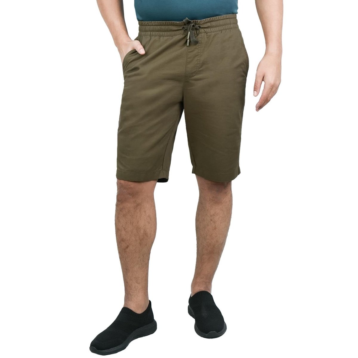 Men's Cotton Twill Bermuda Shorts: Slim Fit, Elastic Waist, Ultimate Comfort S - Shop Giordano