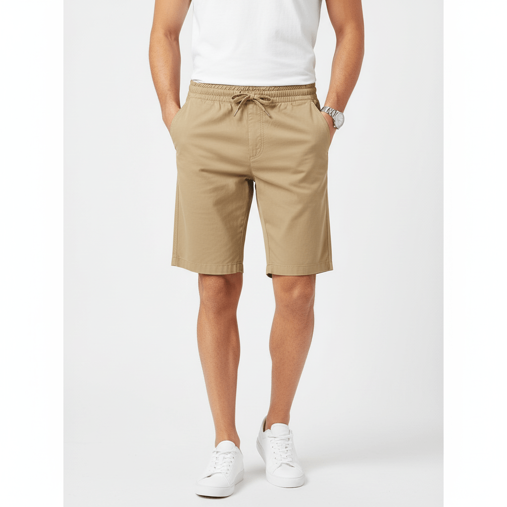 Men's Cotton Twill Bermuda Shorts: Slim Fit, Elastic Waist, Ultimate Comfort S - Shop Giordano